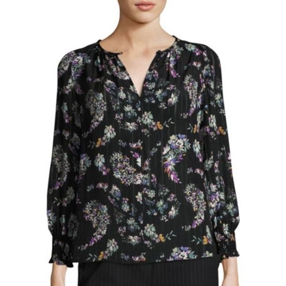 Rebecca Taylor Jewel Paisley 100% Silk Long Sleeve Blouse Size 4 - Picture 1 of 16